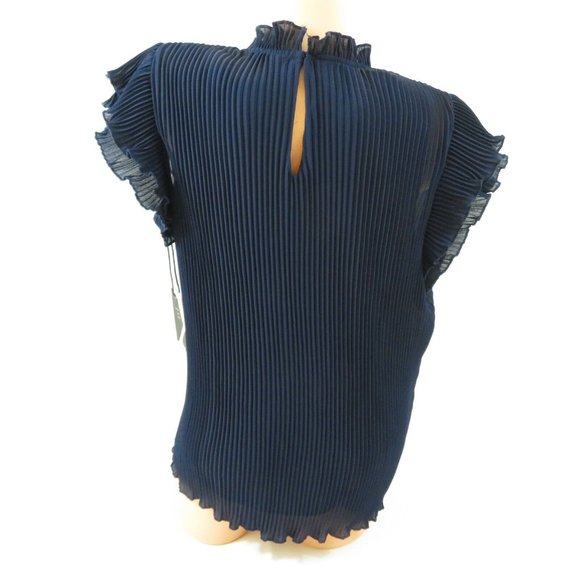 Gibson X Glam Steph Taylor Jackson Blouse Pleated Chiffon Ruffle Sleeve Blue - Picture 4 of 12